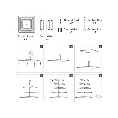 5-Tier Acrylic Cupcake Stand with LED String Lights – Square Dessert Display Tower for 60 Cupcakes Birthday Wedding Baby Shower Tea Party Elegant Transparent Cake Display Rack Easy to Assemble