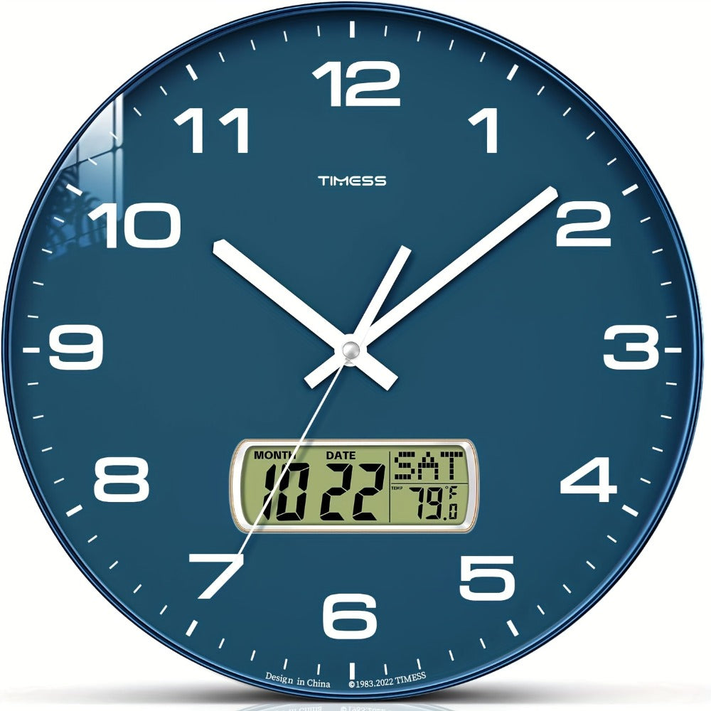 Silent Wall Clock Round Analog 10/12 Inch – Battery Operated, Calendar & Temperature Display, Non-Ticking Quiet Movement for Bedroom, Office & Living Room, Multiple Colors