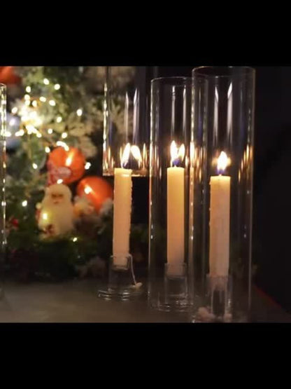 Hurricane Glass Candle Holders for Taper Candles | 11.8 Inch Tall Clear Cylinder Windproof Candlestick Stand for Wedding, Party, Christmas, Halloween & Home Decor - 2pcs / 10pcs Set