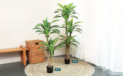 Artificial Dracaena Tree in Pot - Realistic Faux Tropical Floor Plant for Indoor & Outdoor Decor, Easy Assembly, All-Season Home Office Living Room Porch Decoration, Housewarming Gift, 4ft 5ft 6ft