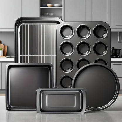 Nonstick Baking Pan Set 2 to 18pcs Carbon Steel Round Square Cake Pan Muffin Pan Bread Pan Cookie Sheet Pizza Pan Wire Rack Whisk Spatula Measuring Spoon Complete Bakeware Set