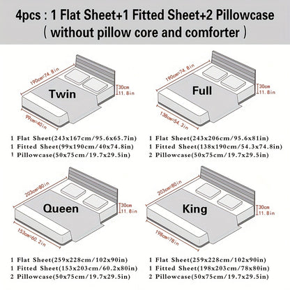 Cooling Sheet Set 4 Piece 2200TC Bamboo Blend - Silky Soft Deep Pocket 16 inch Fitted Sheet, Flat Sheet & Pillowcases, Breathable Luxury Bedding for Hot Sleepers Twin Full Queen King, Summer Chill Collection