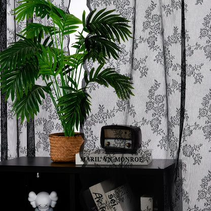 Sheer Lace Curtains 2 Panels Bohemian Floral Semi-Transparent Rod Pocket Window Curtains for Living Room Bedroom All Seasons