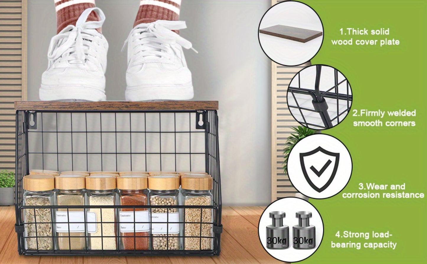 Stackable Metal Wire Fruit Basket with Lid – 1 or 2-Tier Hanging Kitchen Pantry Storage Bin, Wall-Mounted or Countertop Vegetable Organizer for Potato, Onion & Produce, Black