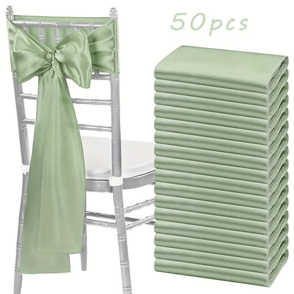 50pcs Satin Chair Sashes Bow Ribbon 7x108in - Universal Chair Belt Streamer for Wedding Reception Banquet Restaurant Hotel Party Event Decoration, 3 Colors