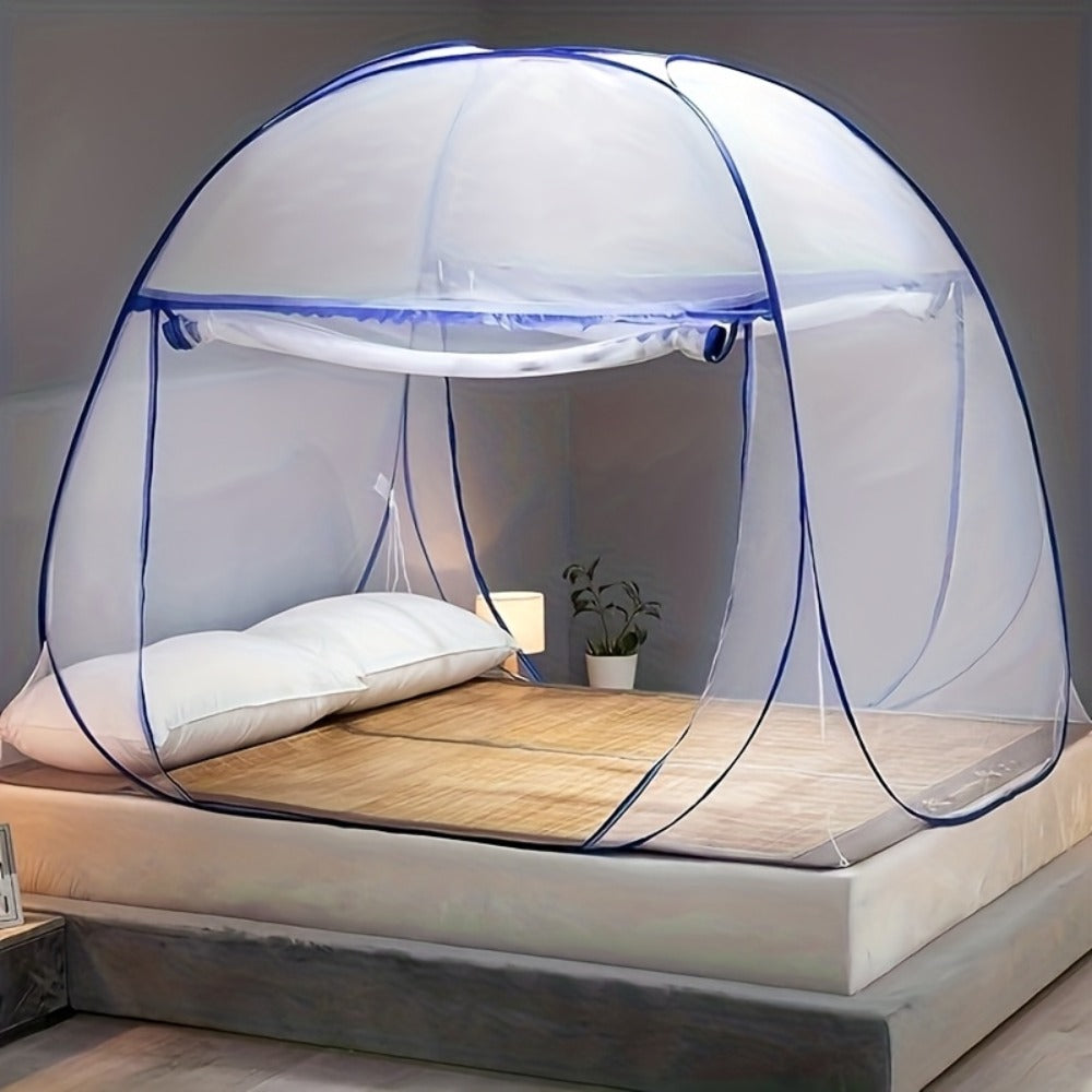 Mosquito Net for Bed Pop Up Bed Canopy 360° Protection Portable Foldable Yurt Mosquito Net with U-Shaped Zipper Ruffled Design Anti-Mosquito Indoor Bedroom Canopy Gray Blue Multiple Sizes