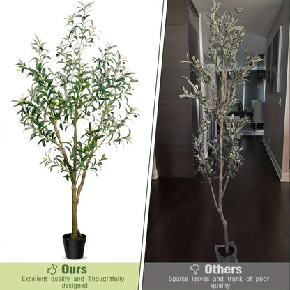 Artificial Olive Tree Indoor Tall Faux Potted Plant with Lifelike Leaves and Fruits for Living Room Office Bedroom Porch Home Decor Housewarming Gift 5FT 6FT 7FT