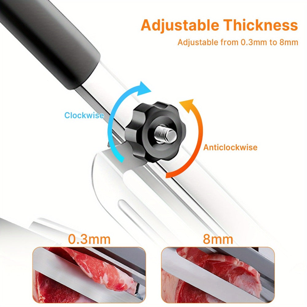 Manual Meat Slicer – Stainless Steel Food Slicer with Adjustable Thickness, Sharp 430 Steel Blade for Slicing Frozen Meat, Vegetables & Fruits, Durable, Easy to Clean, Home Kitchen Cutter