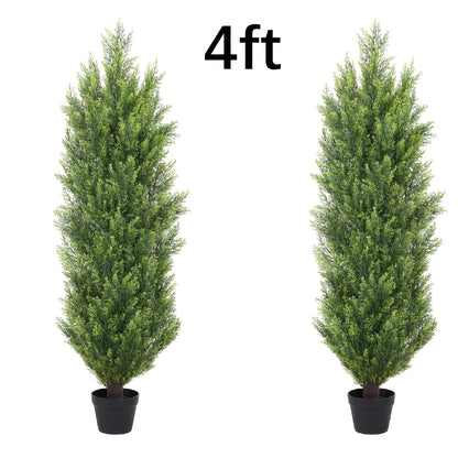 Artificial Cedar Topiary Trees 2 Pack UV Resistant Faux Greenery for Indoor Outdoor Patio Garden Office Entryway Decor 4FT 5FT 6FT