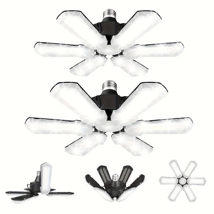 LED Garage Lights 25000LM Deformable – 250W Equivalent E26/E27 Screw-In Ceiling Shop Light with 6+1 / 8+1 Adjustable Panels for Garage, Basement, Attic & Warehouse (1, 2 or 4-Pack)