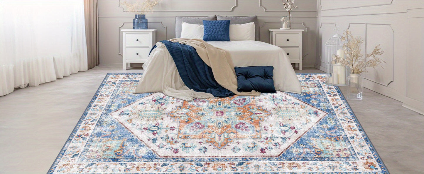 Vintage Persian Area Rug Machine Washable Non-Slip Non-Shedding Floral Indoor Carpet for Living Room Bedroom in Multiple Colors and Sizes