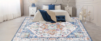 Vintage Persian Area Rug Machine Washable Non-Slip Non-Shedding Floral Indoor Carpet for Living Room Bedroom in Multiple Colors and Sizes