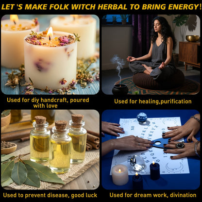 Witchcraft Supplies Herbs Kit 70 Pcs - Dried Flowers & Healing Herbs for Wicca Pagan Rituals, Magic Spell Casting, Altar Supplies, Candle & Soap Making, Bulk Herb Gift Set for Witch Beginners