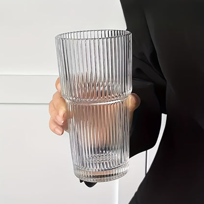 Vintage Striped Drinking Glasses with Glass Straws – 19oz High Borosilicate Iced Coffee Cups Set for Juice, Smoothies & Parties, Thick & Durable Glassware Gift Set (2 or 4 Pack)