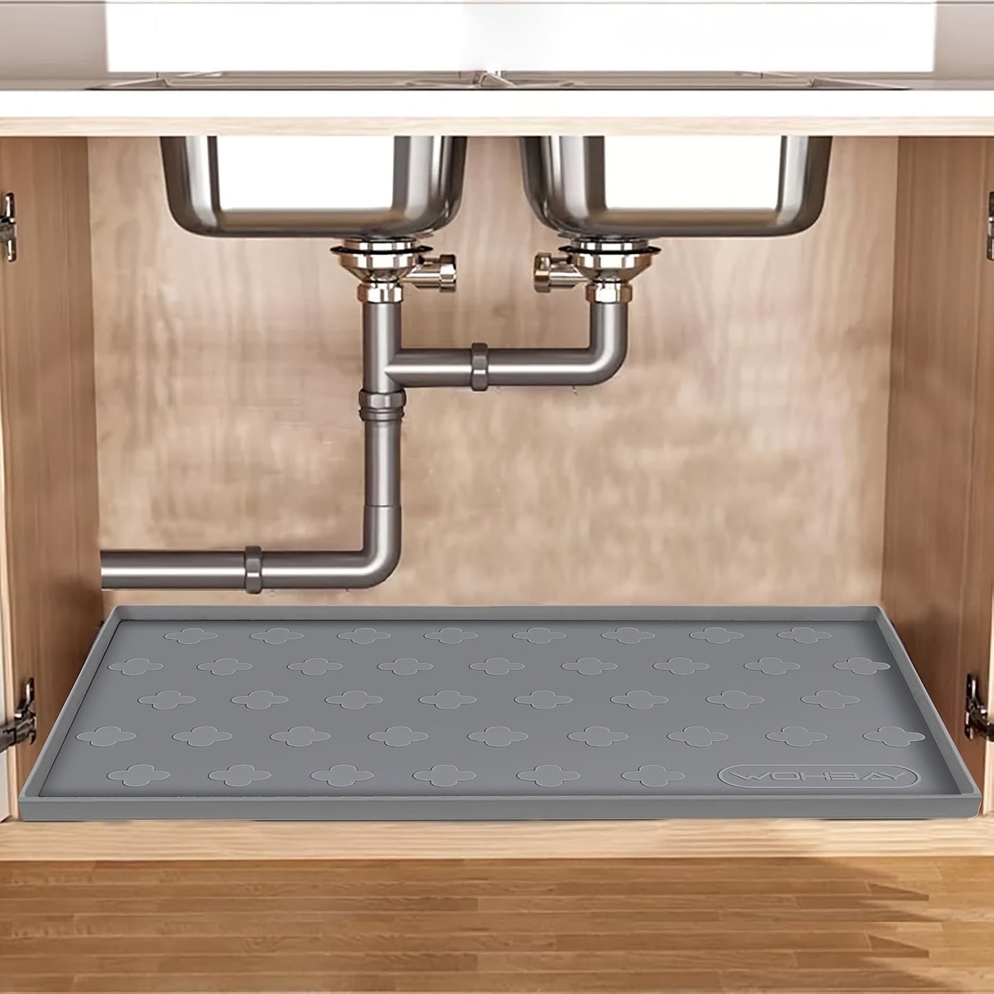 Silicone Under Sink Mat 34" x 22" Food Grade Waterproof Cabinet Liner, Honeycomb Pattern Drip Tray for Kitchen Bathroom Cabinet Organizer, Holds 2+ Gallons, Easy Clean Non-Toxic Boot Tray