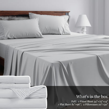 Bed Sheet Set 4-Piece Soft Breathable Cooling Sheets - Flat Sheet, Fitted Sheet & 2 Pillowcases, Wrinkle-Free Hotel Luxury Bedding, All Season Comfort