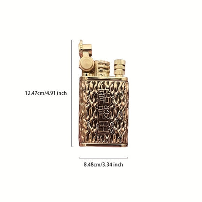 Kerosene Lighter 2-in-1 Permanent Match Flint Wheel Refillable – Golden Windproof Pocket Lighter with Built-In Match Strike, Unique Gift for Men, Father’s Day & Outdoor Use