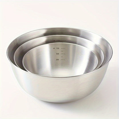 Stainless Steel Mixing Bowl Set 3-Piece with Measuring Marks – Small Medium Large Nesting Bowls for Cooking, Baking & Food Prep, Durable 304 Stainless Steel Salad Bowl Set for Kitchen & Restaurant