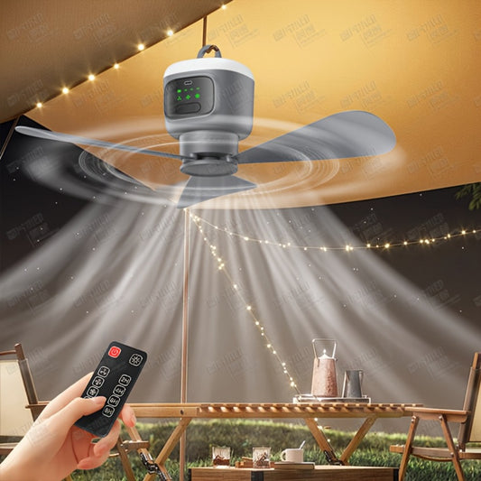 Remote Control Camping Fan 12000mAh Battery Portable Outdoor Fan with LED Light 4-Speed Settings 8-Hour Timer 30-Hour Runtime Rechargeable Tent Fan