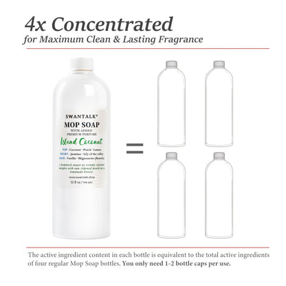 Concentrated Floor Cleaner 4X Formula 32 fl oz, SWANTALK Mop Soap Multi-Surface Streak-Free Floor Wash, Perfume-Inspired Deodorizing Cleaner, Pet Friendly – Brazilian Breeze, Island Coconut, Pacific Linen