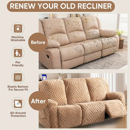 Stretch 3 Seat Sofa Slipcover Elastic Spandex Couch Cover with Pocket Anti-Slip Jacquard Knit Washable Solid Color Sofa Protector for Living Room Office Pet Friendly