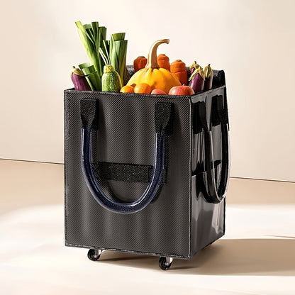 Rolling Grocery Bag with Wheels 60L Extra Large | 16 Gallon Heavy Duty Foldable Shopping Cart Waterproof | Multi-Function Travel Tote Utility Bag in Black Rose Gold