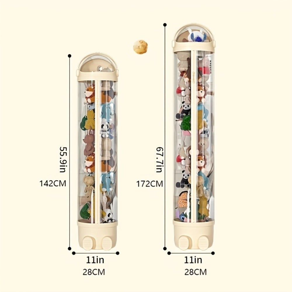 Stuffed Animal Storage Bin Transparent Cylindrical with Zipper – Large Plush Toy Organizer for Kids Bedroom Living Room – Clear Doll Storage Bag Easy Assembly