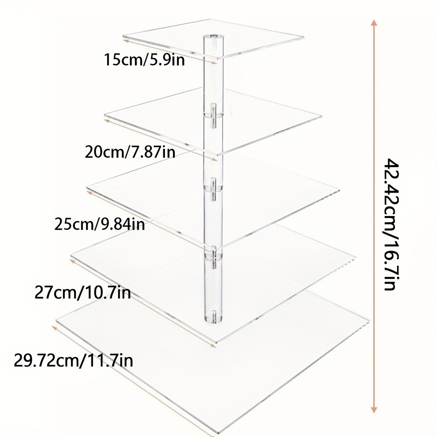5-Tier Acrylic Cupcake Stand with LED String Lights – Square Dessert Display Tower for 60 Cupcakes Birthday Wedding Baby Shower Tea Party Elegant Transparent Cake Display Rack Easy to Assemble