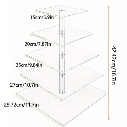 5-Tier Acrylic Cupcake Stand with LED String Lights – Square Dessert Display Tower for 60 Cupcakes Birthday Wedding Baby Shower Tea Party Elegant Transparent Cake Display Rack Easy to Assemble