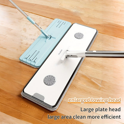 Flat Mop and Bucket Set with Metal Rod 360 Degree Swivel Head Reusable Microfiber Pads Hands-Free Wringing Wet Dry Floor Cleaning System for Hardwood Tile Bathroom Bedroom Living Room