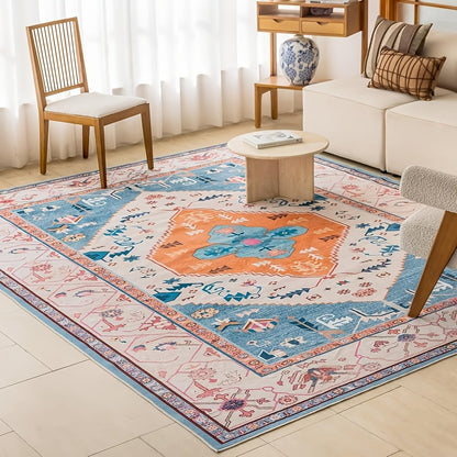 Area Rug Boho Vintage Washable Non-Slip Rug for Living Room Bedroom Traditional Woven Carpet Home Decor