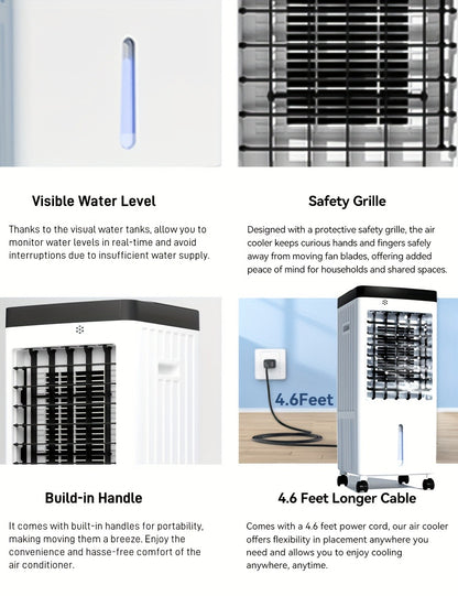 Outdoor Air Cooler 3-in-1 Evaporative Cooler Fan with Misting Humidifier 2.9 Gal Large Tank Remote Control 45° Oscillation for Patio Garden Deck BBQ White