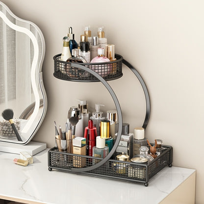 3-Tier Mesh Metal Bathroom Countertop Organizer - No-Installation Makeup Storage Rack, Tiered Vanity Shelf for Lipstick, Brushes & Skincare Bottles, Bronze Finish Space-Saving Cosmetic Organizer