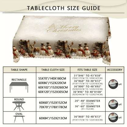 Christmas Tablecloth Vintage Snowman Reindeer Christmas Tree Red Holiday Table Cover for Rectangular Round Oval Tables Durable Polyester Fabric Party Home Restaurant Decorations