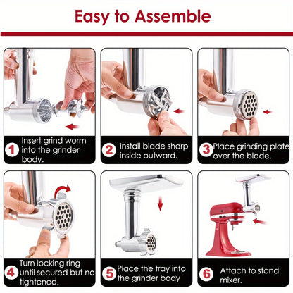 Metal Meat Grinder Attachment for KitchenAid Stand Mixers with 4 Grinding Plates 4 Blades 2 Sausage Stuffer Tubes Holder and Cleaning Brush Food Grinder for All KitchenAid Mixers