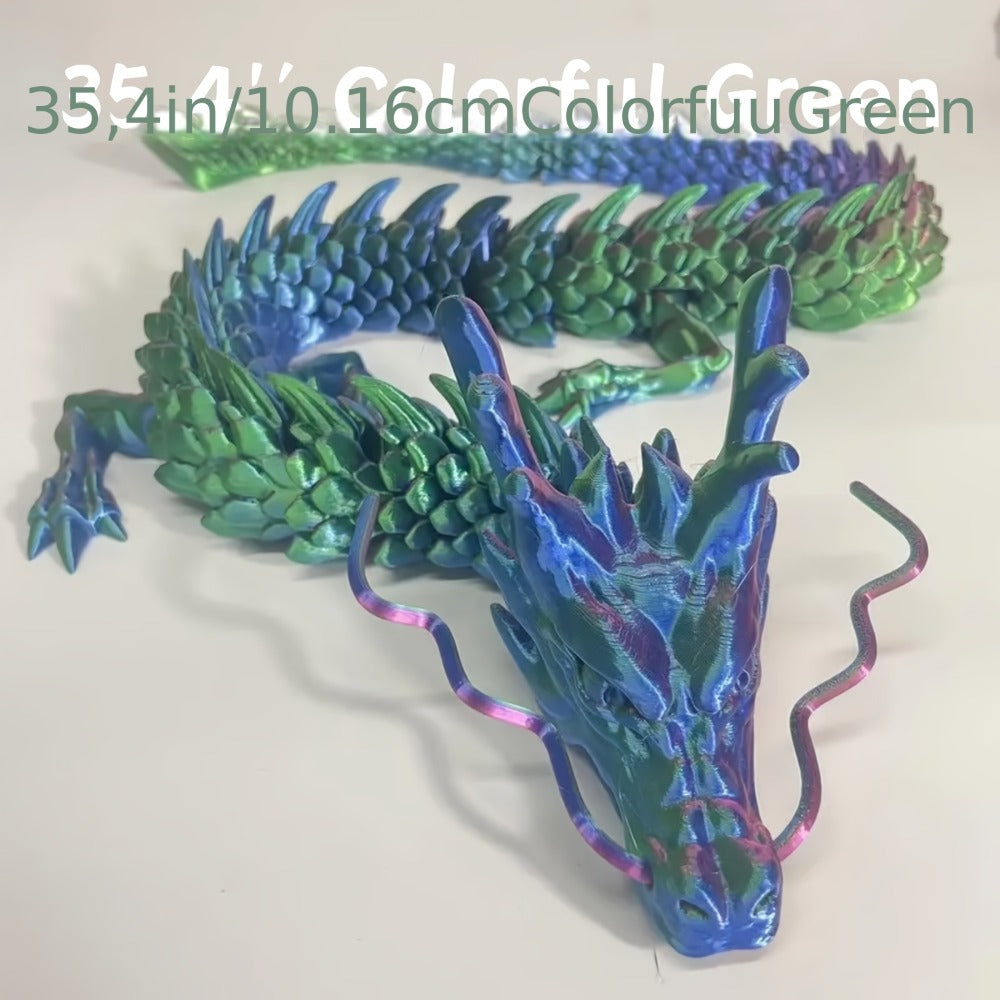 3D Printed Articulated Dragon Figurine 35.4" Giant Poseable Chinese Dragon Collectible Sculpture | Flexible Joints Fantasy Desk Decor for Home Office Car | Unique Gift for Dragon Collectors Mom Dad