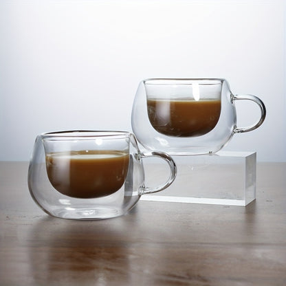 Double Wall Glass Coffee Cups with Handle Insulated Transparent Borosilicate Espresso Cappuccino Latte Tea Cups Set - Clear Heat Resistant Beverage Glasses for Hot & Cold Drinks
