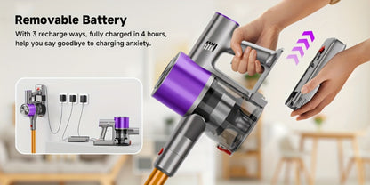 Cordless Vacuum Cleaner 58Kpa Strong Suction 6-in-1 Rechargeable Stick Vacuum with LED Electric Floor Brush Self-Standing Handheld Lightweight for Carpet Hard Floor Pet Hair Home Car
