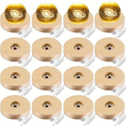 LED Light Base Wooden Display Stand 16 Pack USB Powered Warm White Light Base for 3D Crystal Glass Resin Art Trophy Figurine Night Light Display Pedestal Party Favor Gift Wood Color