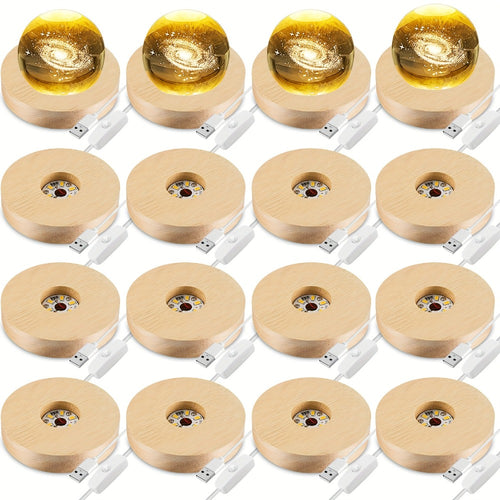 LED Light Base Wooden Display Stand 16 Pack USB Powered Warm White Light Base for 3D Crystal Glass Resin Art Trophy Figurine Night Light Display Pedestal Party Favor Gift Wood Color