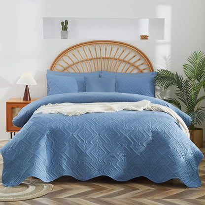 Bedspread Set 3 Piece Striped Rhombus Pattern Soft Breathable Bed Cover with 2 Pillowcases Lightweight Comforter Alternative Bedding Set for Bedroom Dorm Room