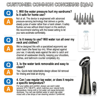 Electric Ear Wax Removal Kit with One-Piece Waste Tank – Water Temperature Sensor, 2000mAh Battery, LED Power Display, Professional Safe Ear Irrigation Cleaner