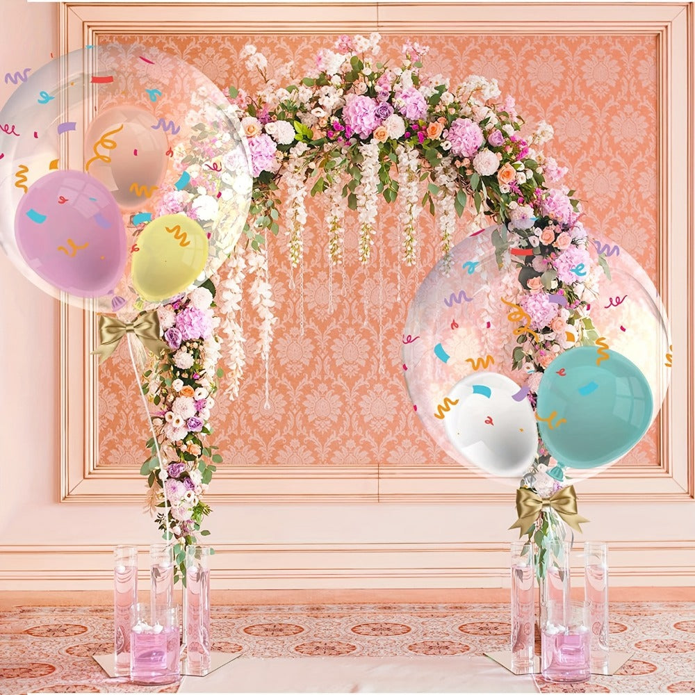 Clear Helium Balloons 10-Pack | Transparent Party Balloons 18" 20" 24" 36" for Weddings Birthdays Christmas Halloween Mardi Gras Celebrations – Helium Ready with Sturdy Neck & Base