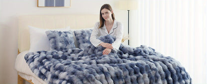 Faux Rabbit Fur Throw Blanket – Ultra-Soft Plush Fleece for Bed, Couch, Sofa & Travel, All Season, 11 Colors, Throw to King Size