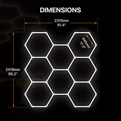 LED Hexagonal Garage Light 6500K – Super Bright Daylight White Shop Light 42W–620W for Auto Detailing, Warehouse, Workshop, Basement & Gym (1 to 32 Grids, Hex Frame Available)