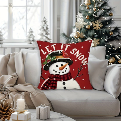 Christmas Throw Pillow Covers 4pcs Set 18x18 | Reindeer Snowman Buffalo Plaid Cushion Covers, Winter Holiday Farmhouse Home Decor, Sofa Couch Porch Patio, No Insert