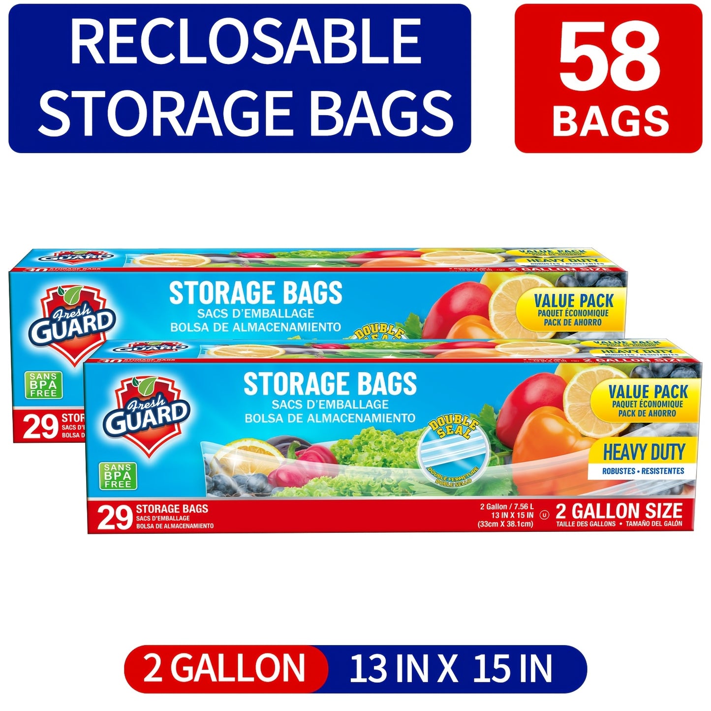 Freezer Storage Bags Resealable – Sturdy Bulk Food Storage Bags with Easy-Open Tabs for Freezer & Refrigerator – 0.25 Gallon, 1 Gallon & 2 Gallon for Fruits, Vegetables, Meats & Meal Prep