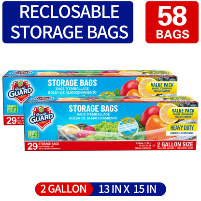 Freezer Storage Bags Resealable – Sturdy Bulk Food Storage Bags with Easy-Open Tabs for Freezer & Refrigerator – 0.25 Gallon, 1 Gallon & 2 Gallon for Fruits, Vegetables, Meats & Meal Prep