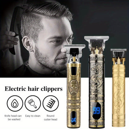Professional Hair Clipper with LCD Display Vintage Oil Head Fade & Carving Hair Cutting Machine - Precision Trimming for Barbers & Home Use, Unique Dragon & Buddha Head Designs, Rechargeable