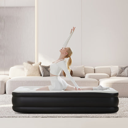 Inflatable Air Mattress with Pump Flocking Surface High Load Capacity Portable Air Sleeping Bed for Camping Hiking Beach Indoor Outdoor Guest Use, Easy Storage Compact Design